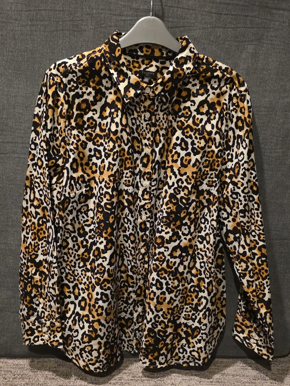 Talbots Petite Leopard Print Button-Down Blouse Black/White/gold Size XLP 24 1/2